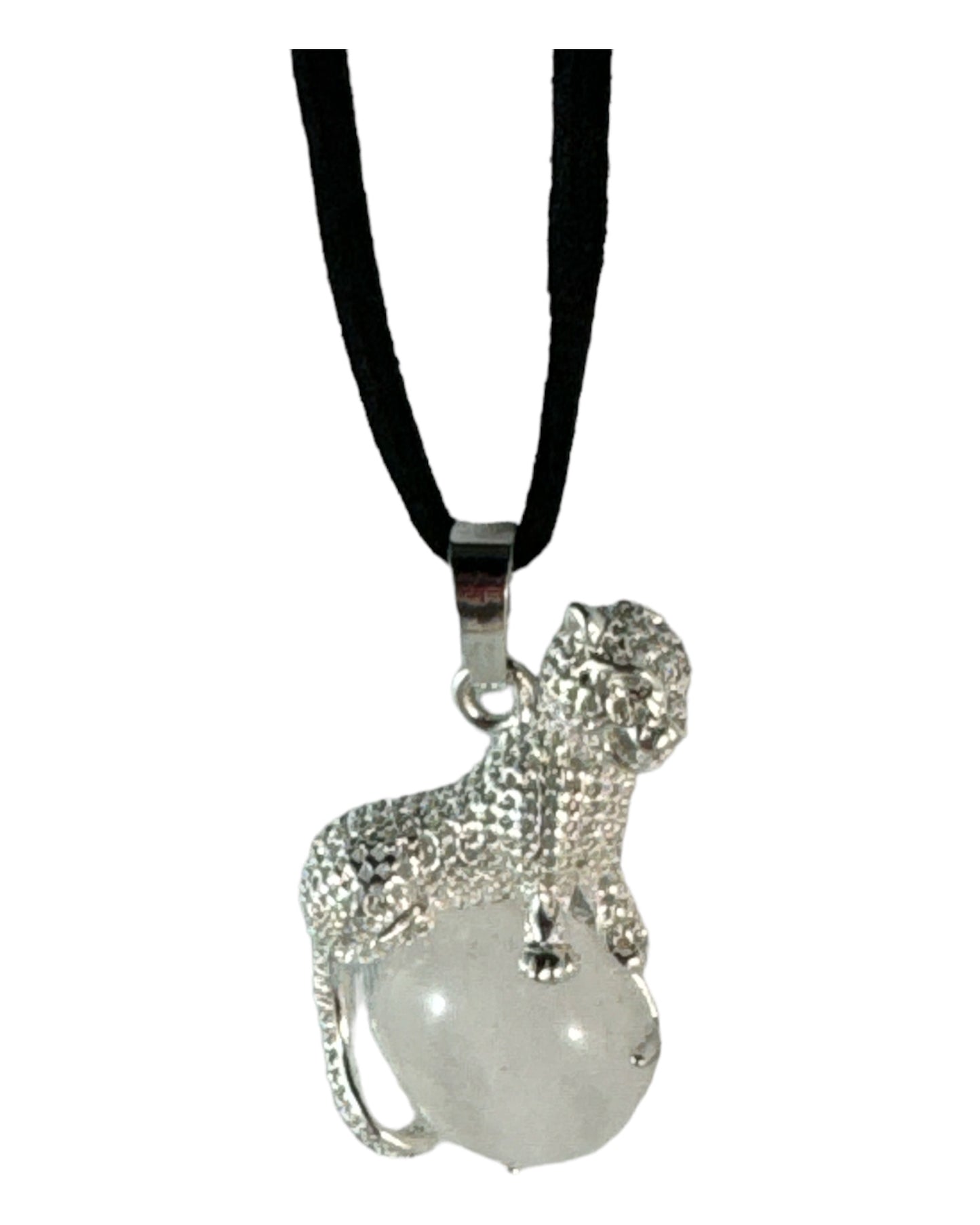 Snow Quartz Jaguar pendant (Jaguar sitting on full moon)