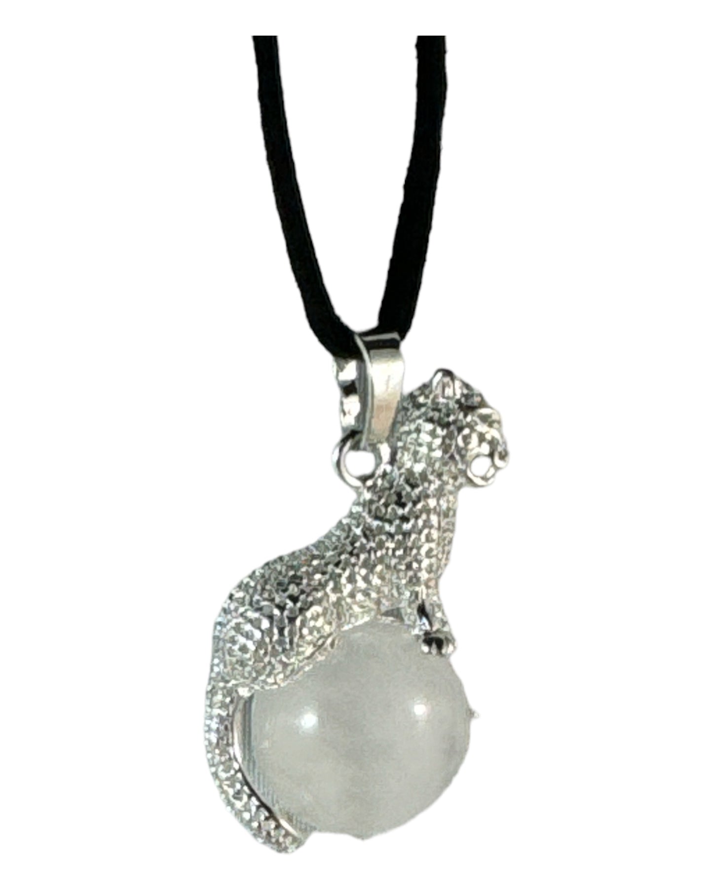 Snow Quartz Jaguar pendant (Jaguar sitting on full moon)